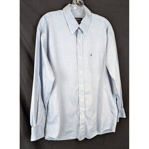 Nautica Dress Shirt Men's 15.5 32/33 Blue Classic Fit Oxford Button Down Collar